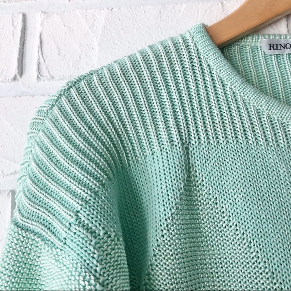 Vintage hand loomed argyle mint green knit grandma sweater M - Picture 5 of 9